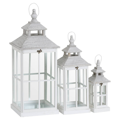 Set Of 3 White Window Style Lanterns With Open Top