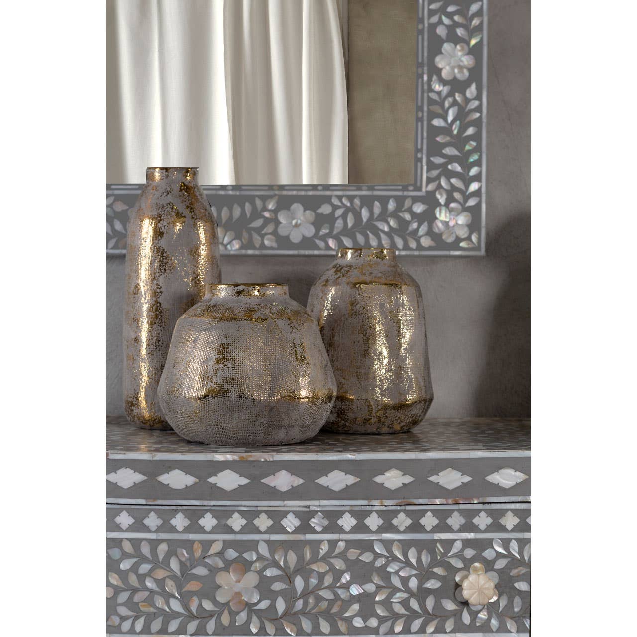 Orvena Grey and Gold Ceramic Vase