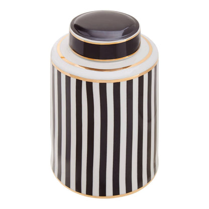 Doria Small Black And White Stripes Ceramic Jar