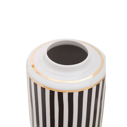 Doria Small Black And White Stripes Ceramic Jar