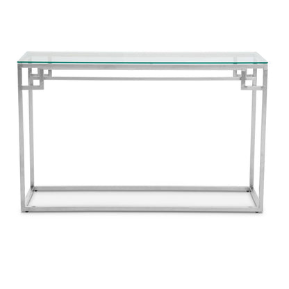 Allure Tempered Glass Silver Finish Console Table