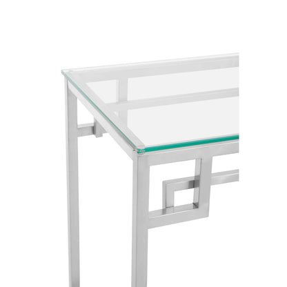 Allure Tempered Glass Silver Finish Console Table