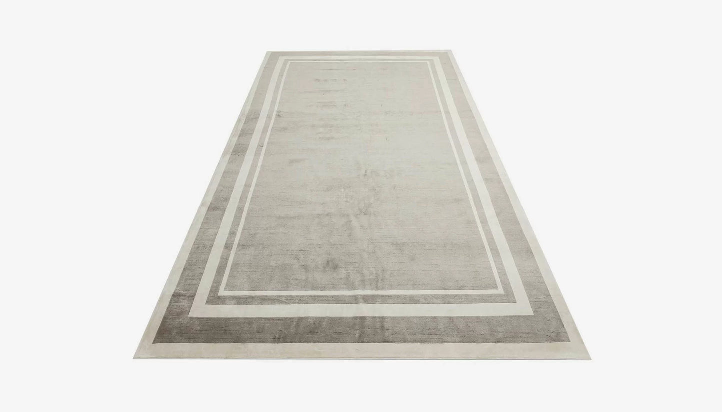 Troy 200 X 300cm Bordered Rug in Grey & Cream