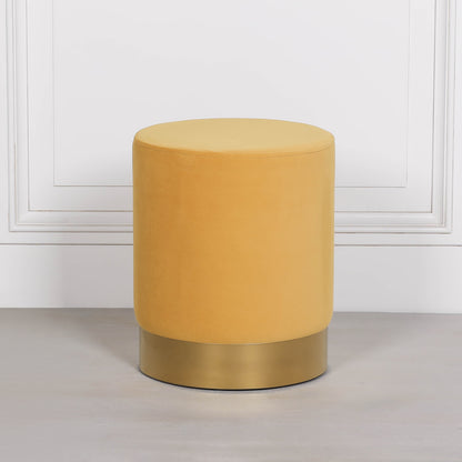 Mustard Round Stool with Gold Trim