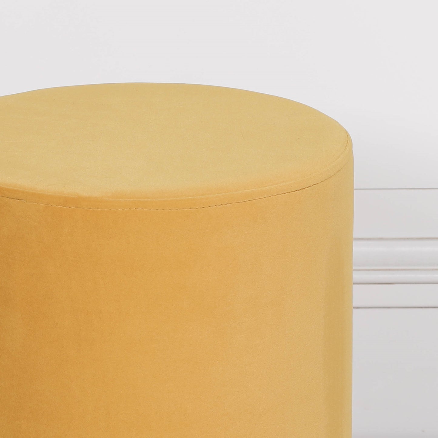 Mustard Round Stool with Gold Trim