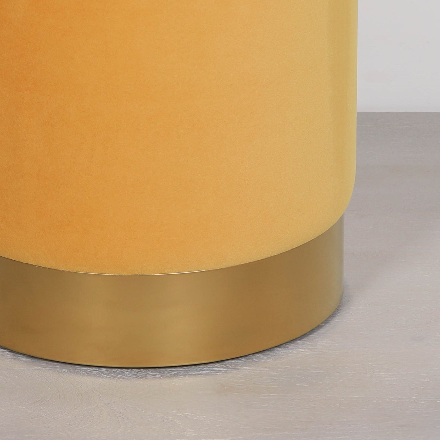 Mustard Round Stool with Gold Trim