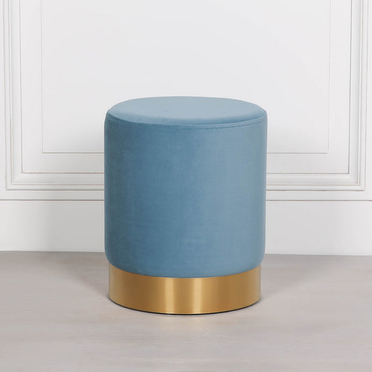 Ocean Blue Round Stool with Gold Trim