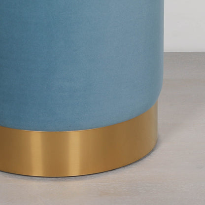 Ocean Blue Round Stool with Gold Trim