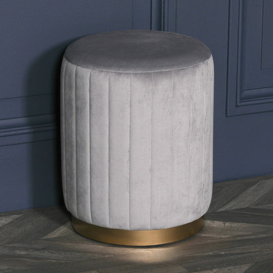 Grey Velvet Round Stool