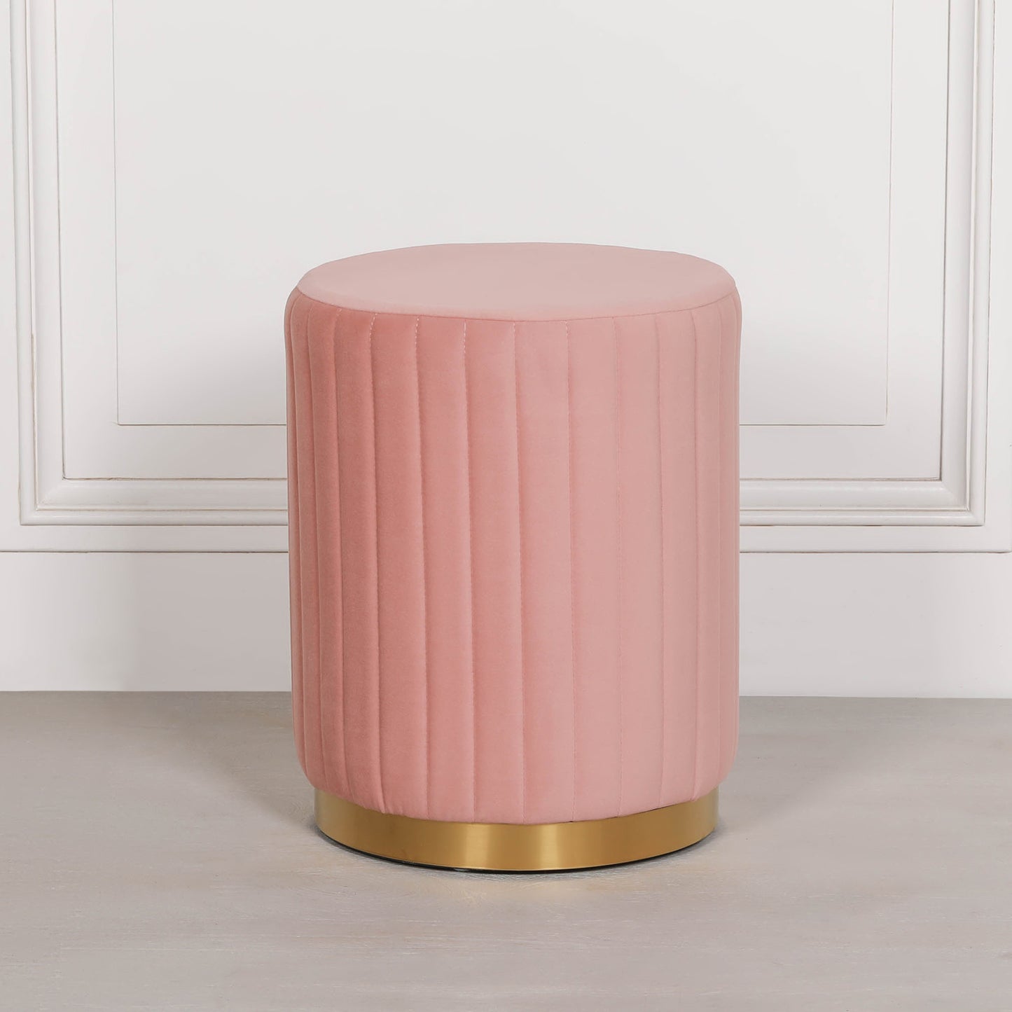 Pink Velvet Round Stool