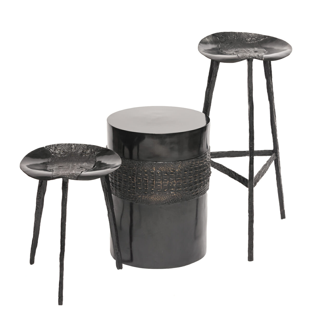 Crocodile Bronze Drum Stool