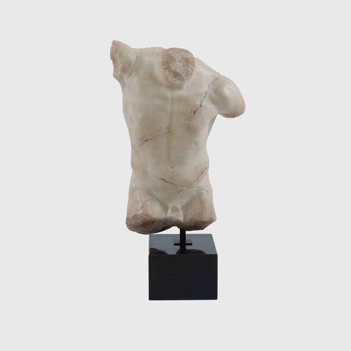 Decorative Marble Male Torso With Black Marble Stone Base