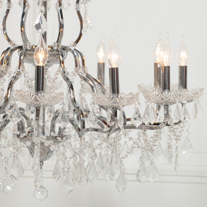 Chrome 12-Branch Shallow Cut Glass Chandelier – Modern French-Style Luxury