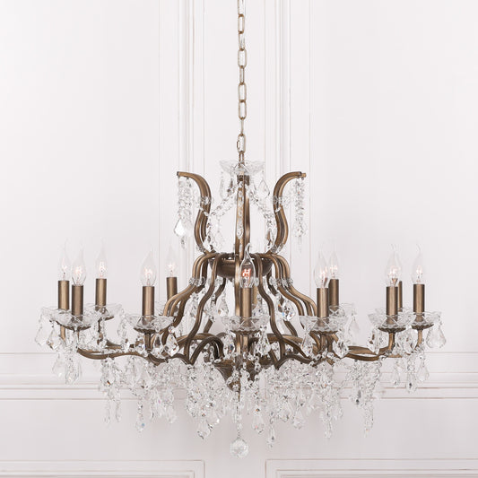 Gold 12 Branch Shallow Cut Glass Chandelier