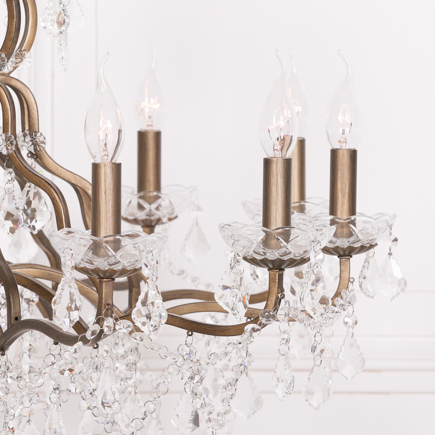 Gold 12 Branch Shallow Cut Glass Chandelier