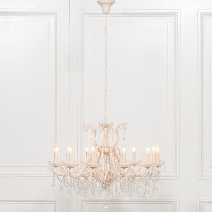 Cream 12 Branch Shallow Cut Glass Chandelier