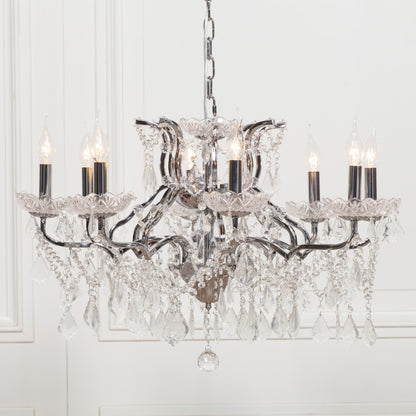 Chrome 8 Branch Shallow Cut Glass Chandelier