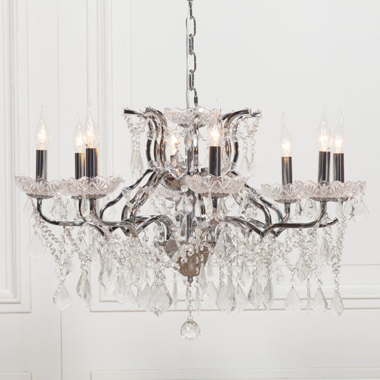 Chrome 8 Branch Shallow Cut Glass Chandelier