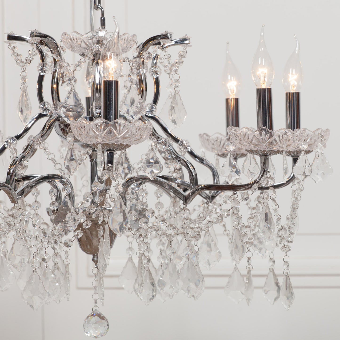 Chrome 8 Branch Shallow Cut Glass Chandelier