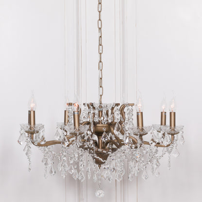 Gold 8 Branch Shallow Cut Glass Chandelier