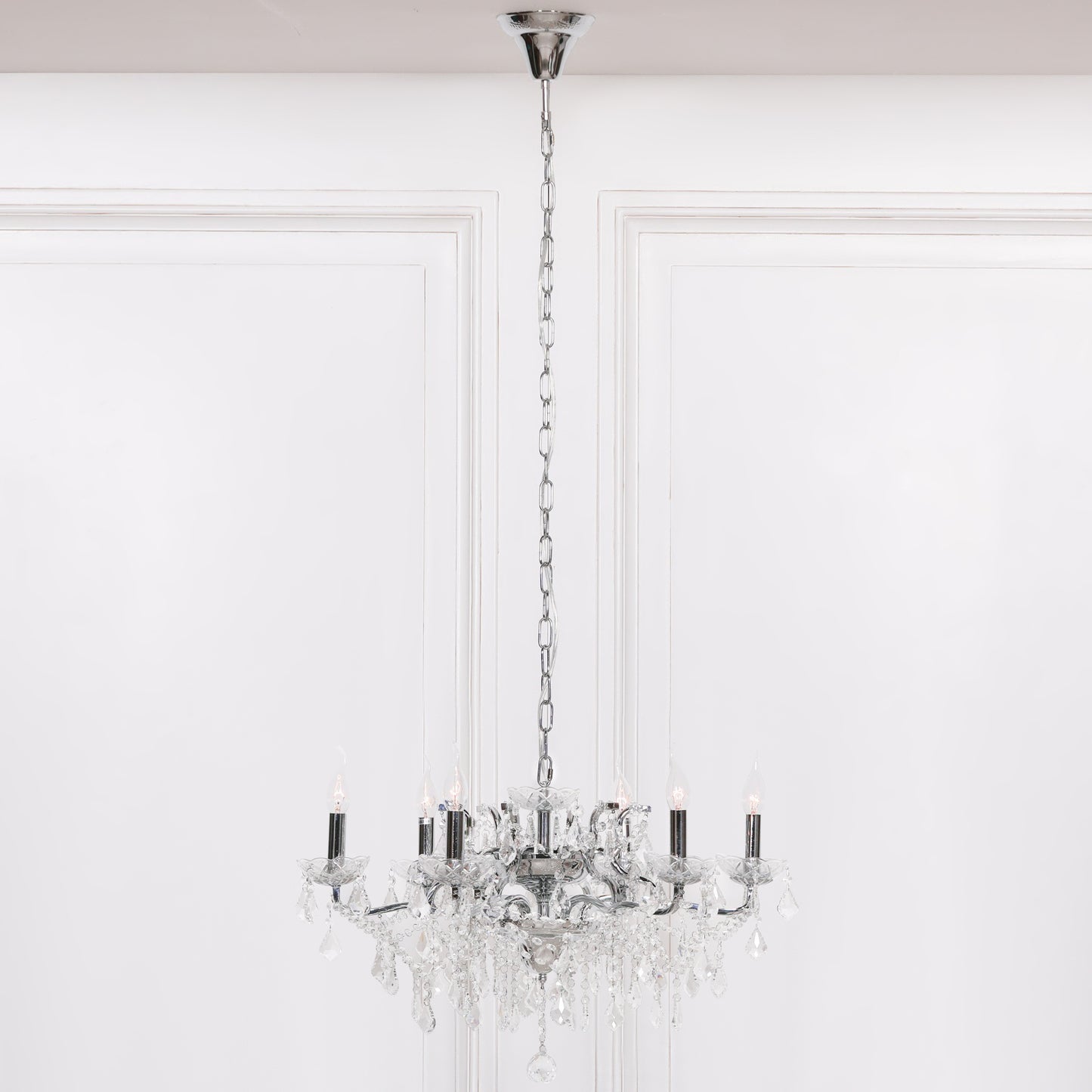 Chrome 6 Branch Shallow Cut Glass Chandelier