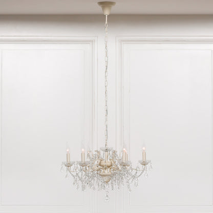 Cream 6 Branch Shallow Cut Glass Chandelier