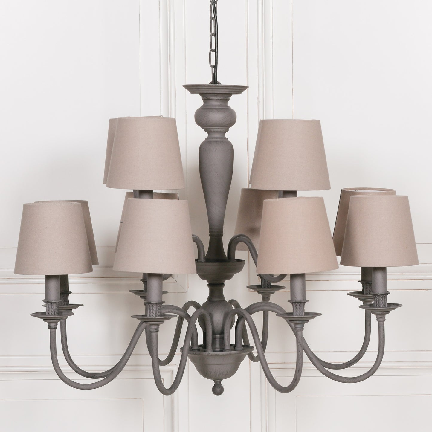 Grey 12 Branch Chandelier with Shades