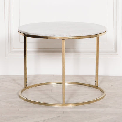 Gold Metal Side Table with Marble Top