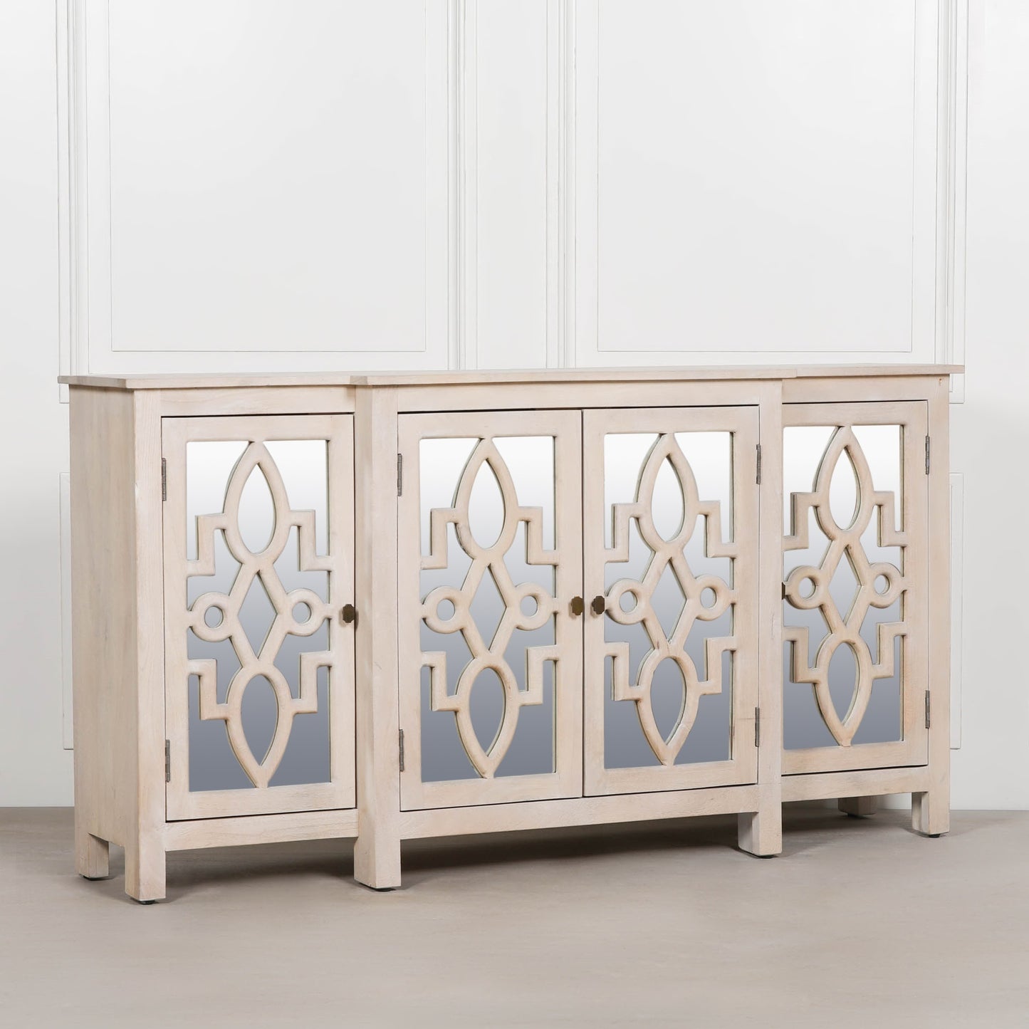 Wooden 4 Door Mirrored Breakfront Sideboard