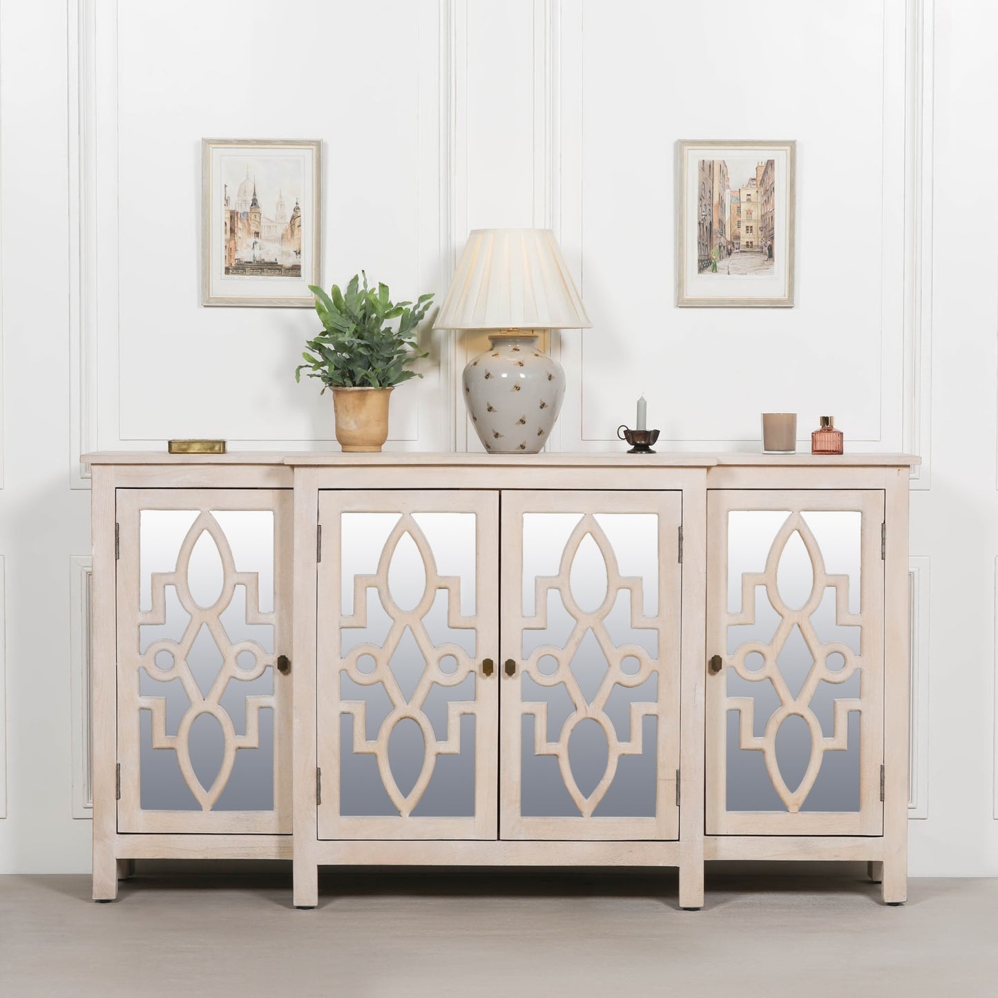 Wooden 4 Door Mirrored Breakfront Sideboard