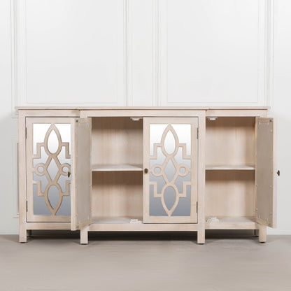 Wooden 4 Door Mirrored Breakfront Sideboard