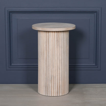 Ribbed Blanchie Wooden Round Side Occasional Table