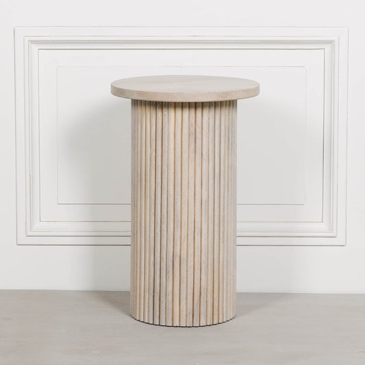 Ribbed Blanchie Wooden Round Side Occasional Table