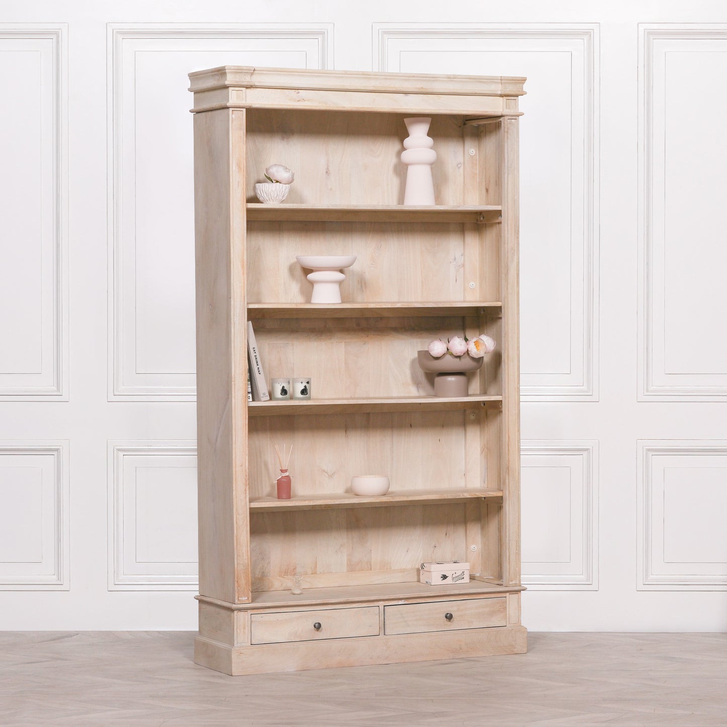 Blanche Wooden Rustic Single Open Bookcase with Drawers