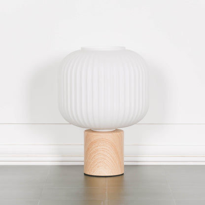 Ribbed Glass Shade Table Lamp with Wooden Style Base