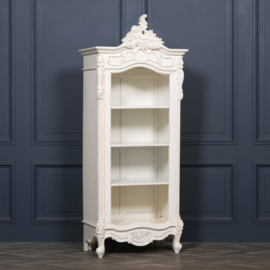 White Carved Bookcase – French Classic Elegance