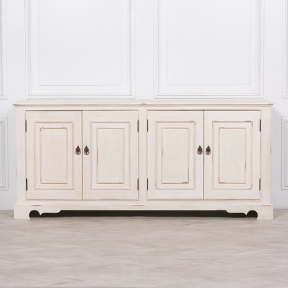 Distressed Aged White Brush Painted Classical Sideboard