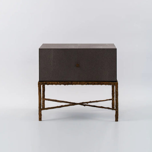 Arun Table Bronze Dorato 1 Drawer Grey Shagreen Leather