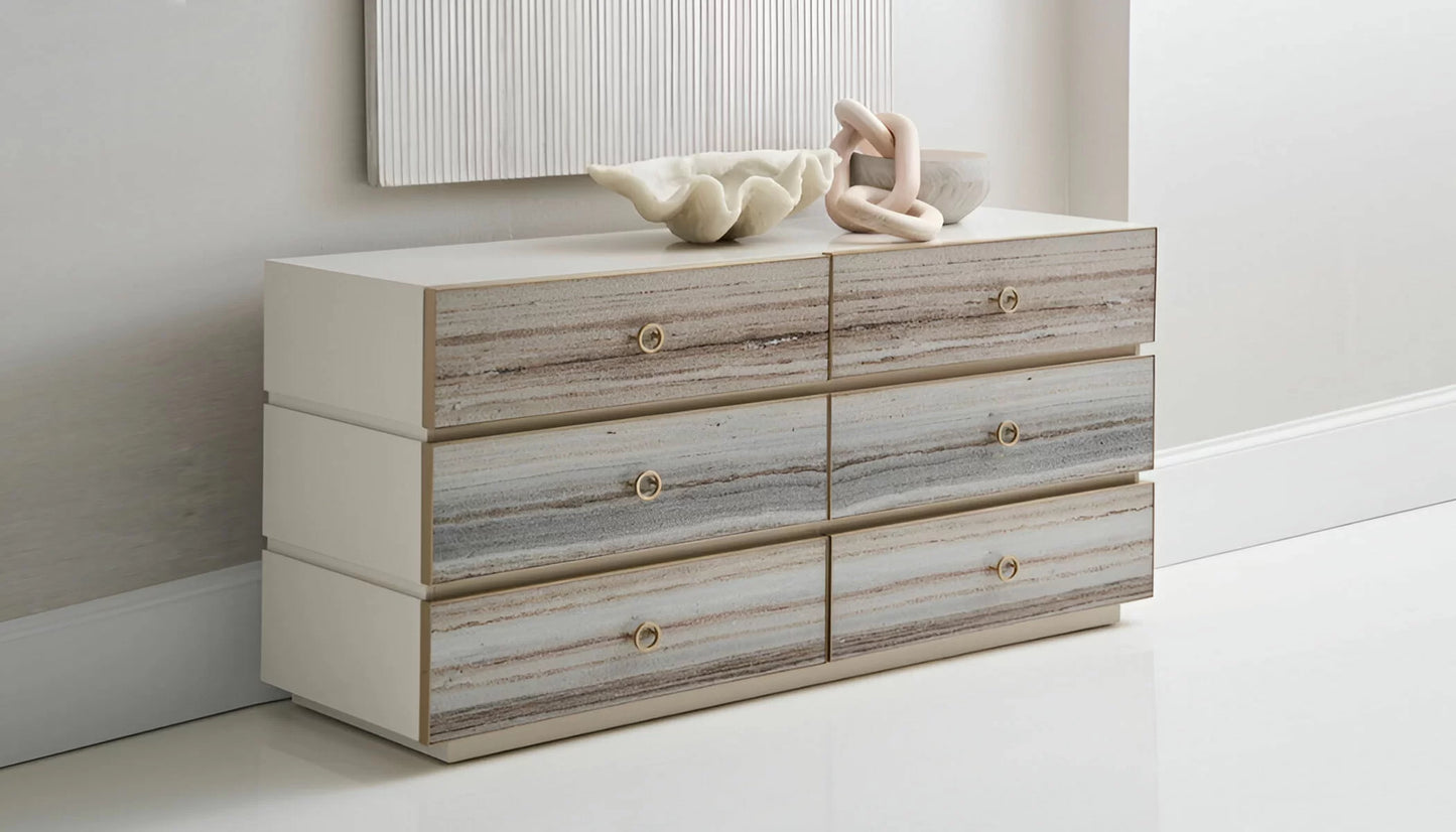 Bedrock Dresser in Gray sandstone & Almond Milk Finish