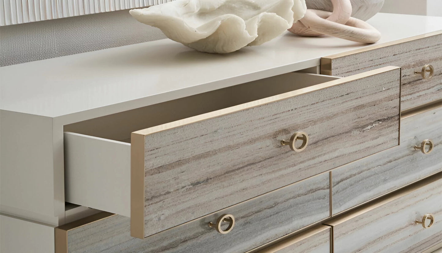 Bedrock Dresser in Gray sandstone & Almond Milk Finish