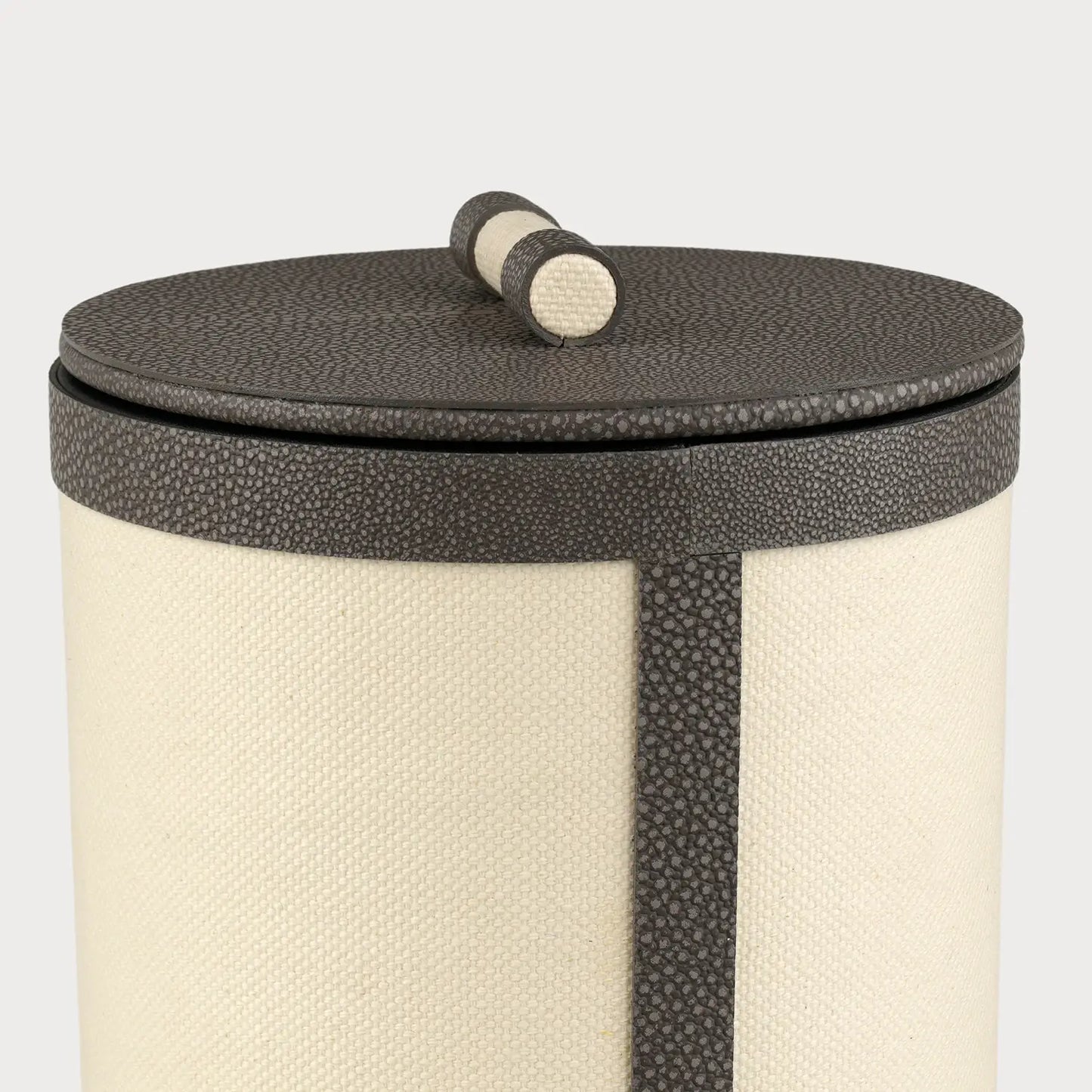 Round Linen Box Grey Shagreen Leather High