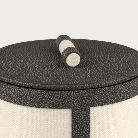 Round Linen Box Grey Shagreen Leather Low