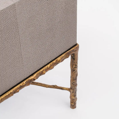 Arun Table Bronze Dorato 1 Drawer Grey Shagreen Leather