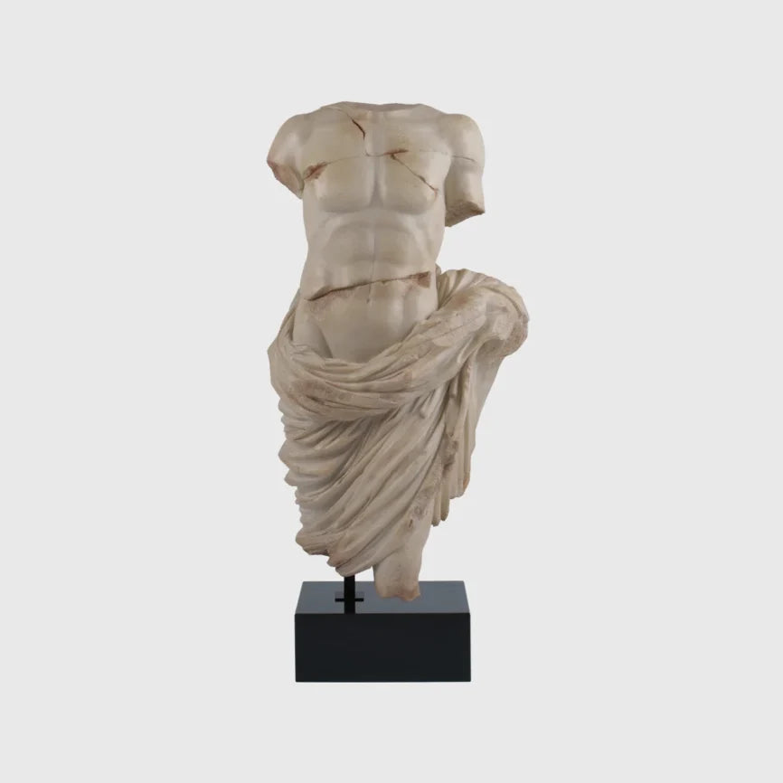 Decorative Marble Draped Torso with Black Marble Base