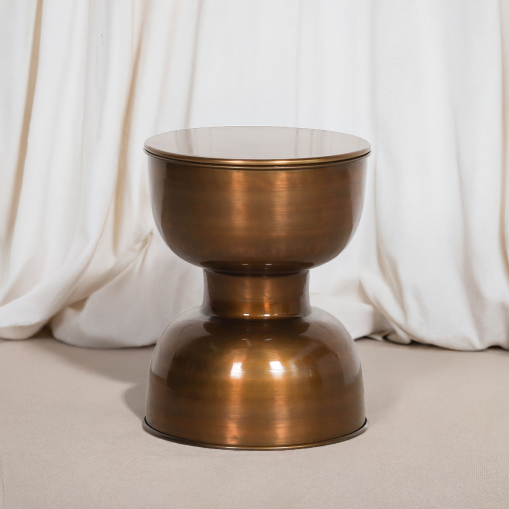 Antique Brass Style Hour Glass Style Side Table