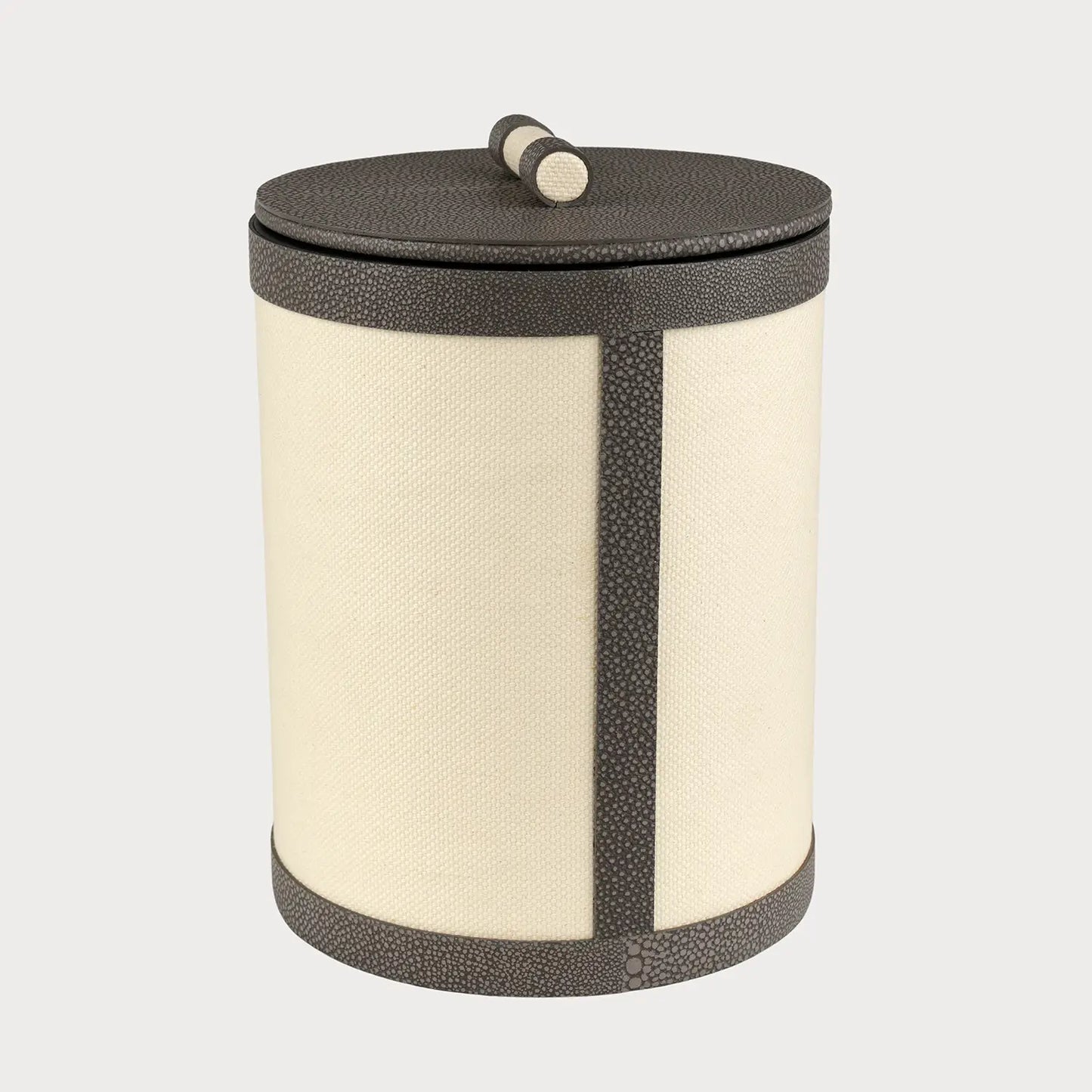 Round Linen Box Grey Shagreen Leather High