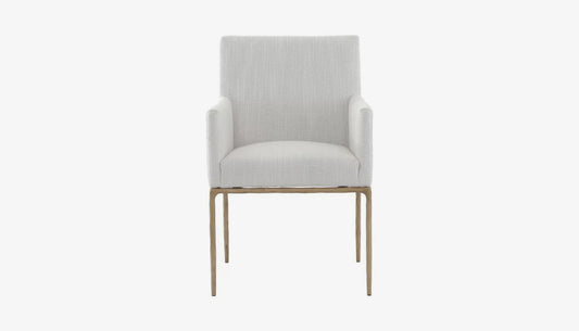 Sloane Carver Dining Chair in Off-White Fabric & Brass Gold Legs