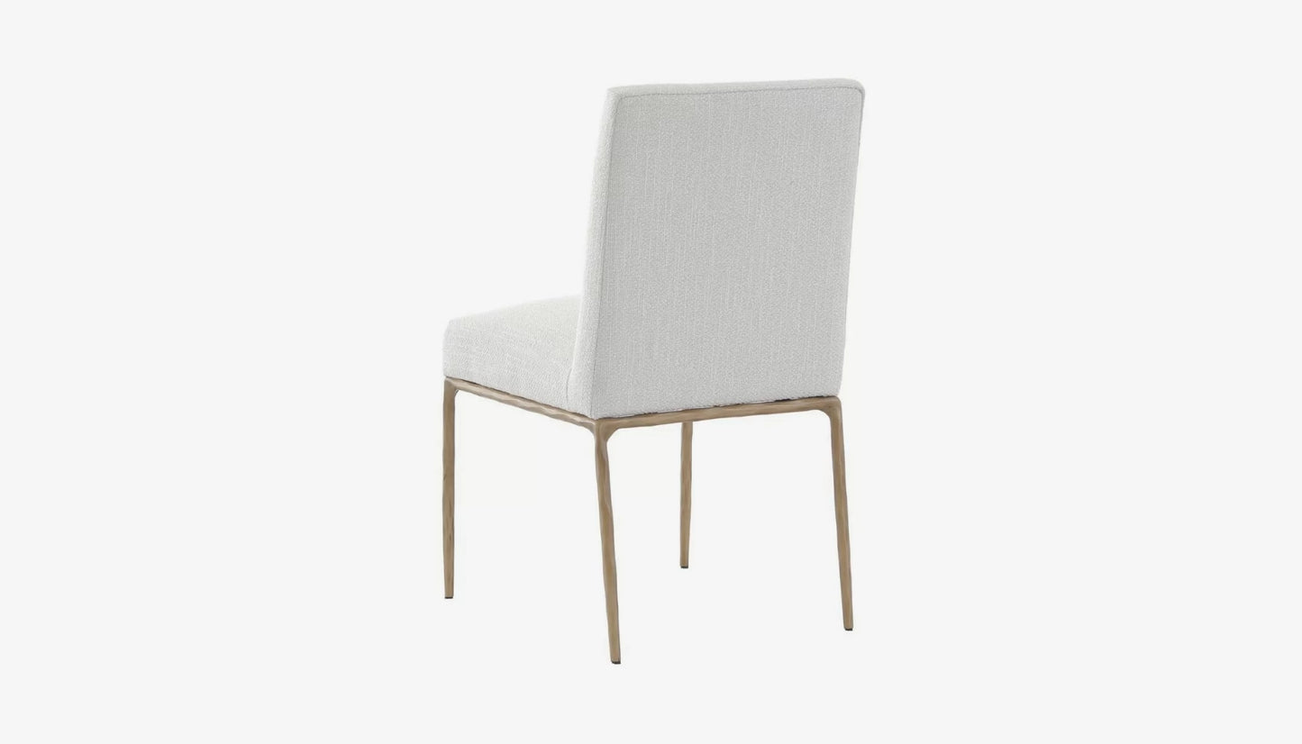 Sloane Dining Chair in Off-White Fabric & Brass Gold Legs