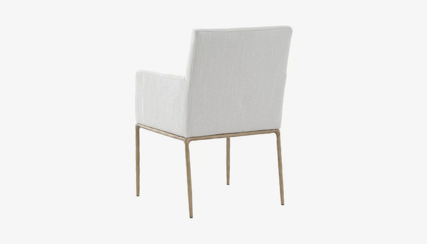 Sloane Carver Dining Chair in Off-White Fabric & Brass Gold Legs