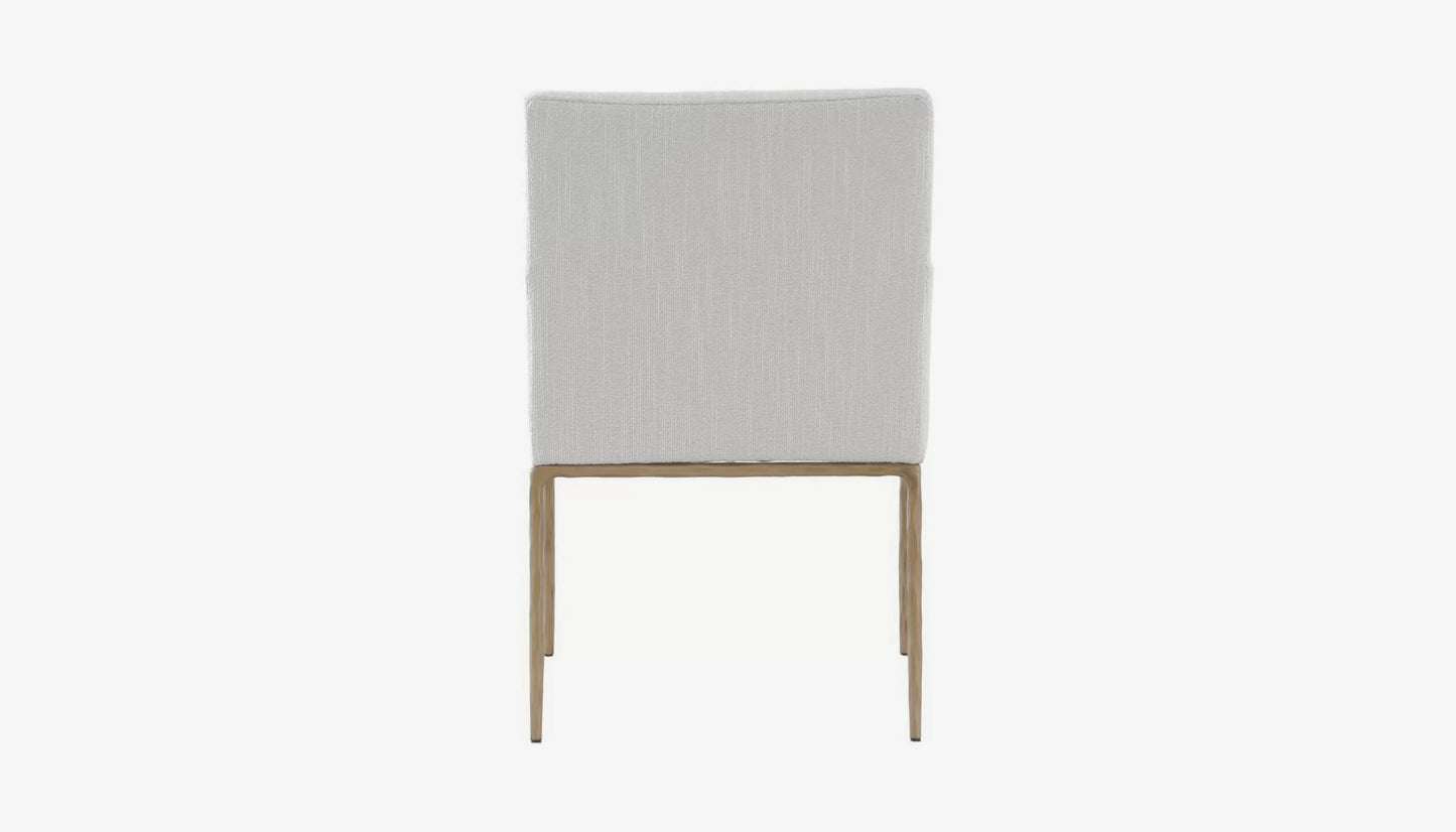 Sloane Carver Dining Chair in Off-White Fabric & Brass Gold Legs